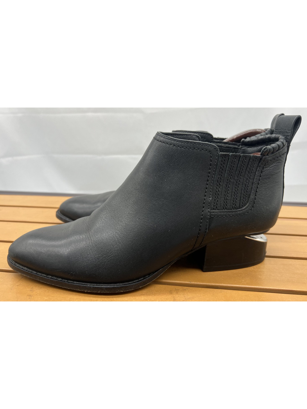 ALEXANDER WANG Anna black leather cut-out-heel ankle bootie sz 37.5